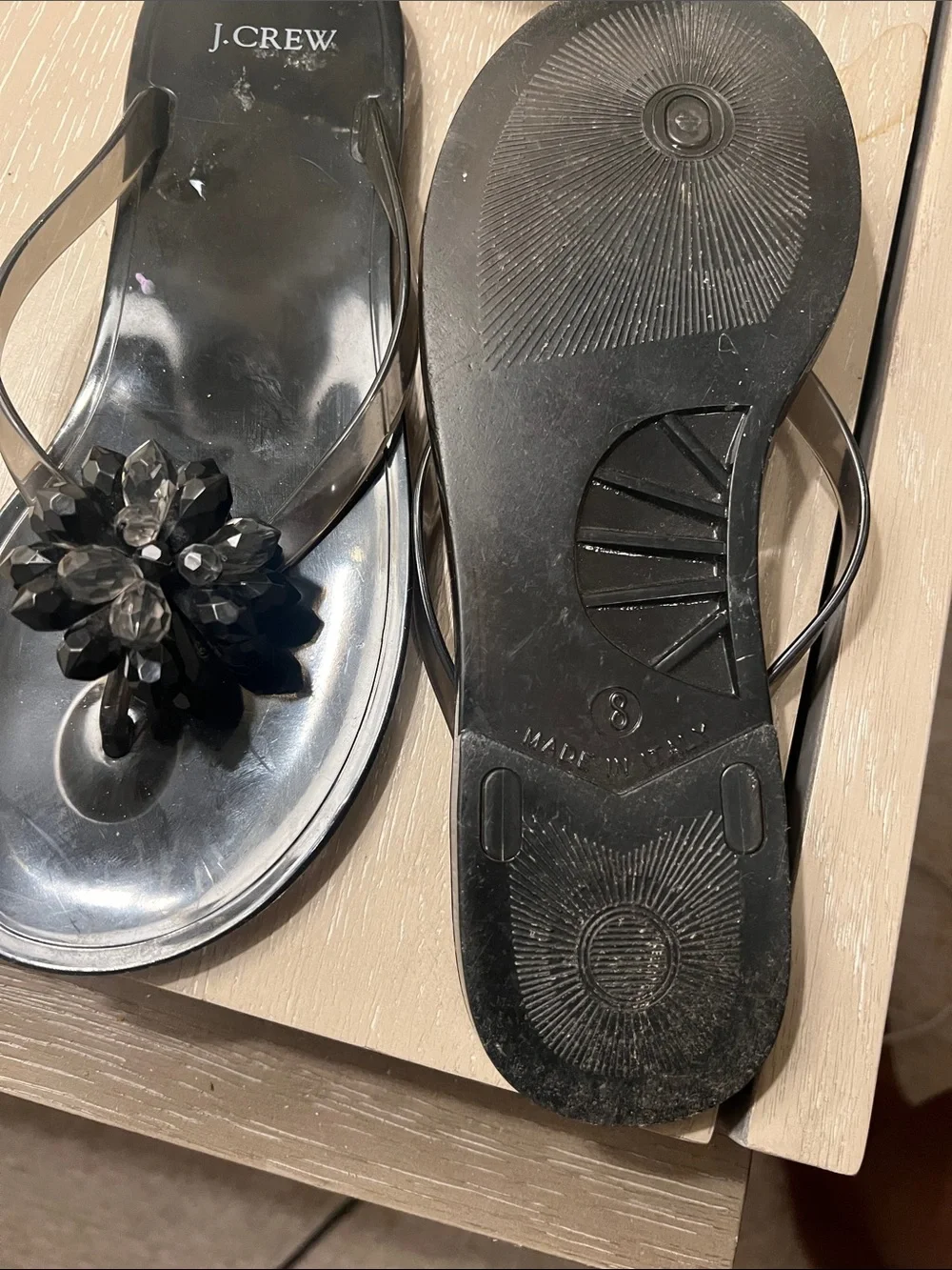 J. Crew Black Jeweled Thong Sandals